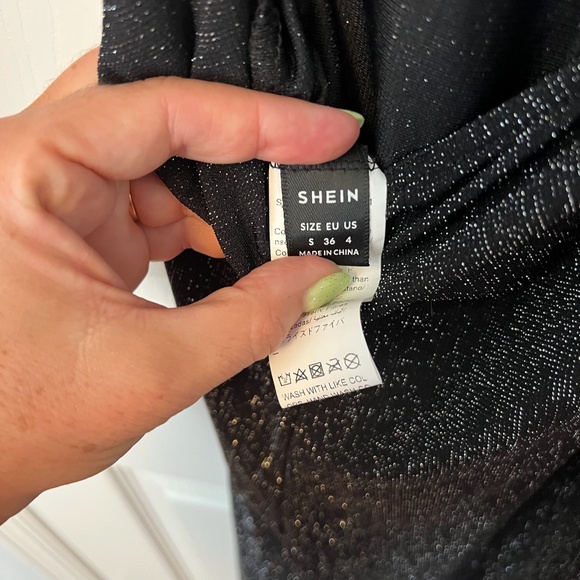 Shein Women's Black Sliver Stretch Sparkle Mesh Jumpsuit w Open Back Size S - Picture 5 of 6